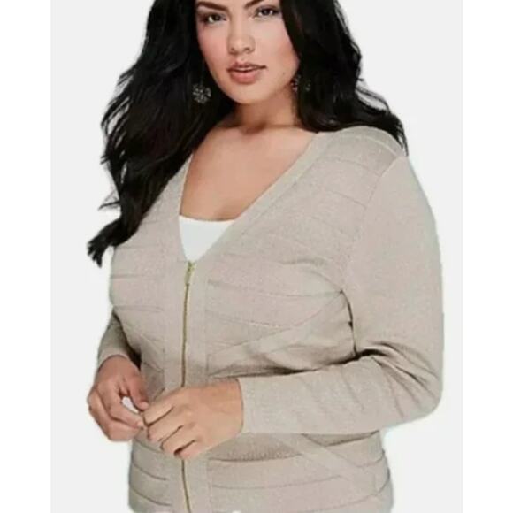 Lane Bryant Gold Sparkle Metallic Front Zip Cardigan Size 22-24 Nylon/Rayon 2XL - Picture 7 of 10